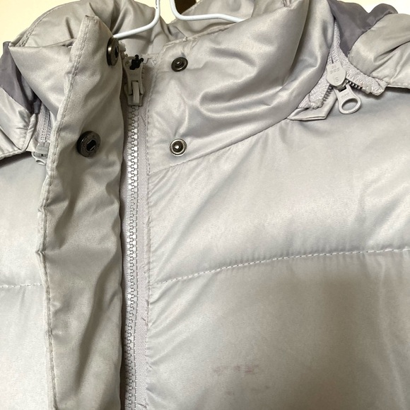 Silver coloured knee length Winter jacket with hood - Picture 2 of 4